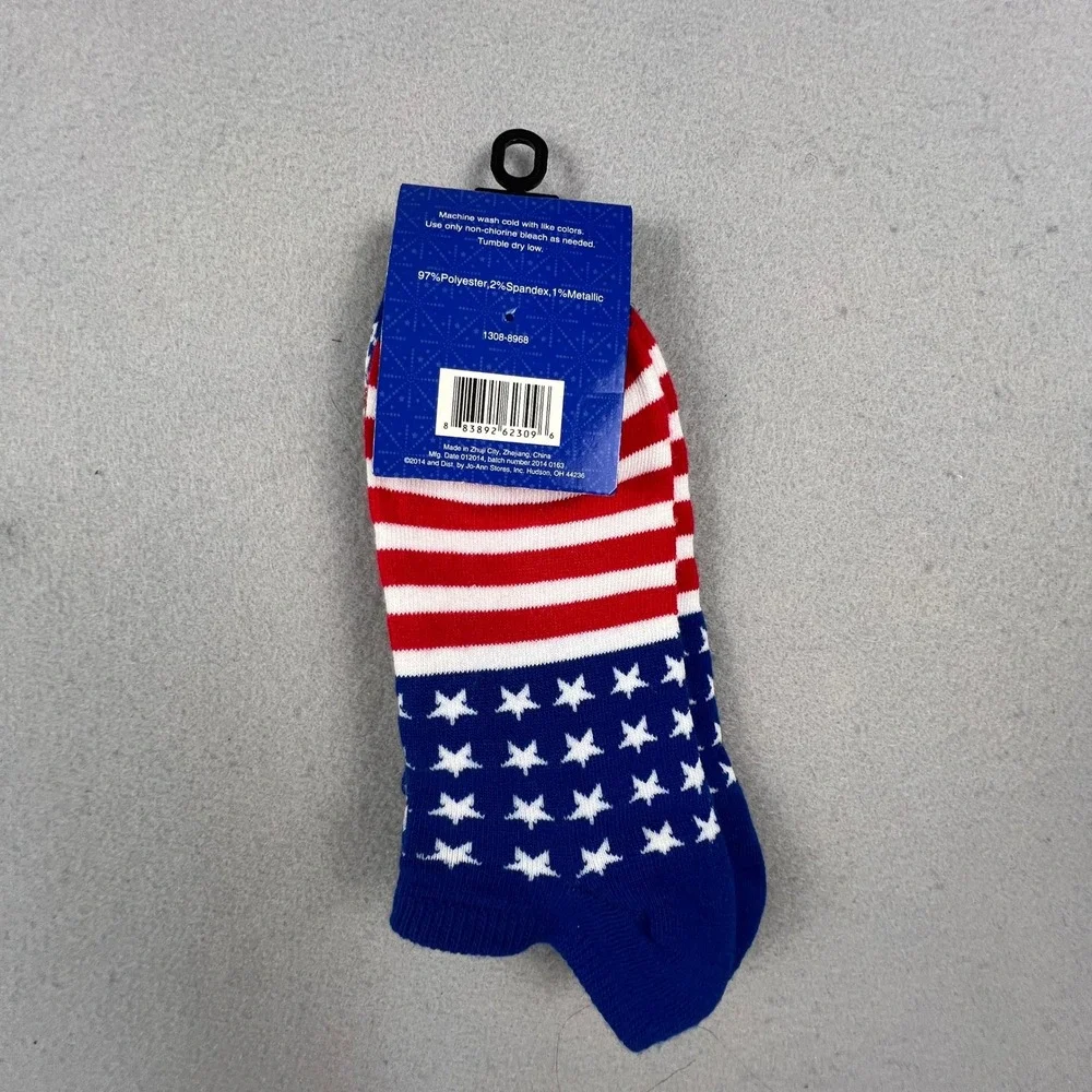 Holiday Inspirations Low Cut Socks Womens 4-10 Red White Blue Patriotic 2 Pairs